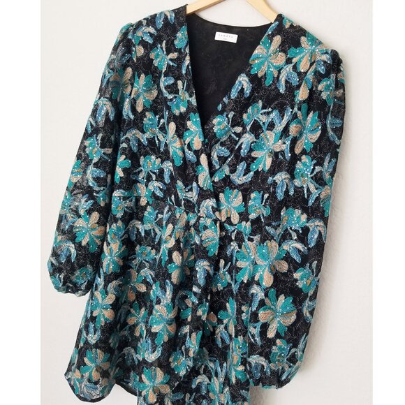 Sandro Bleen Faux-Wrap Mini Tulle Dress Embroidered Sequins EU 42, US 10-12 $445 - Picture 16 of 16